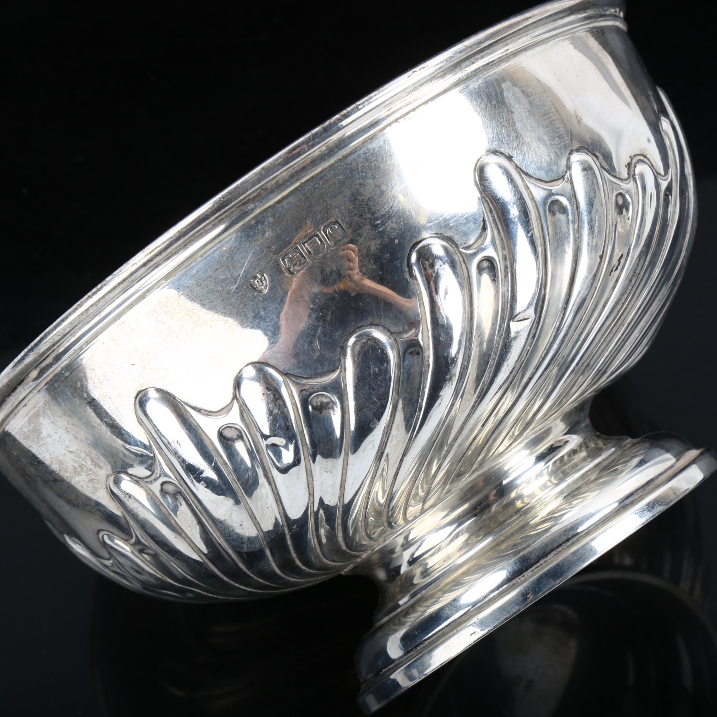 A late Victorian silver pedestal rose bowl, relief embossed half-fluted decoration, by Edward - Image 2 of 2