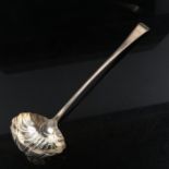 A George III silver Old English pattern punch ladle, with feathered edge and shell bowl, maker's
