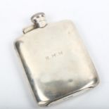 An Edward VIII curved silver quarter pint hip flask, by James Dixon & Sons Ltd, hallmarks