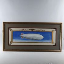 M Hassel, watercolour/gouache, the airship Hindenburg, painted in Olympic livery, signed and dated