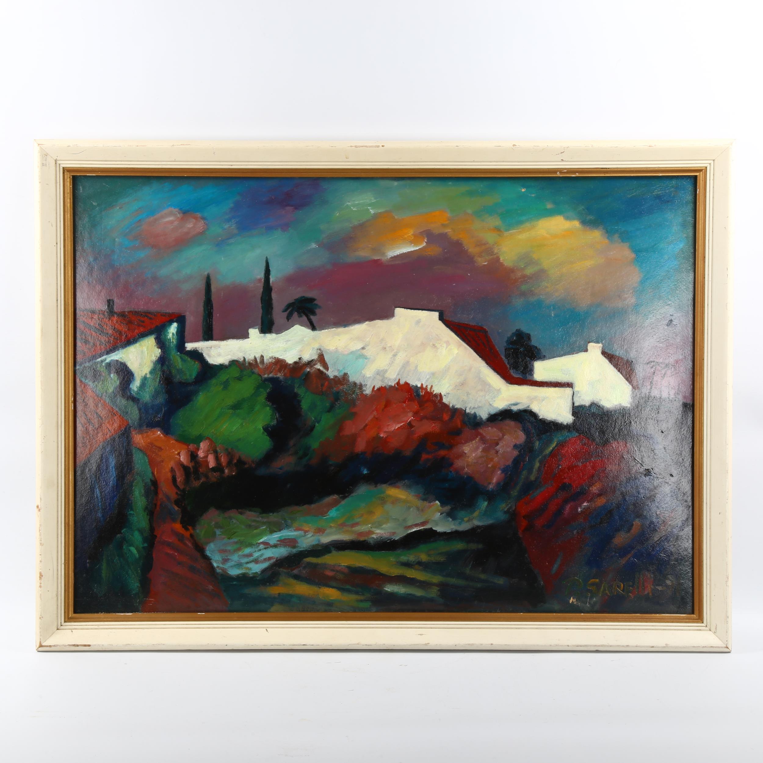 Paavo Sarelli (Finnish artist), oil on board, landscape, signed, 48cm x 68cm, framed Several tiny - Image 2 of 4