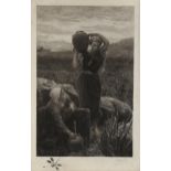 Jules Breton, engraving, the source, signed in pencil, image 55cm x 35cm, framed Very slight paper