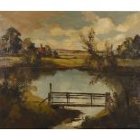 V Askew ROI, oil on canvas, pond in Hertford, signed, 20" x 24", framed