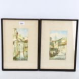 Pair of early 20th century watercolours, street scenes in Lisbon Portugal, indistinctly signed, 22cm
