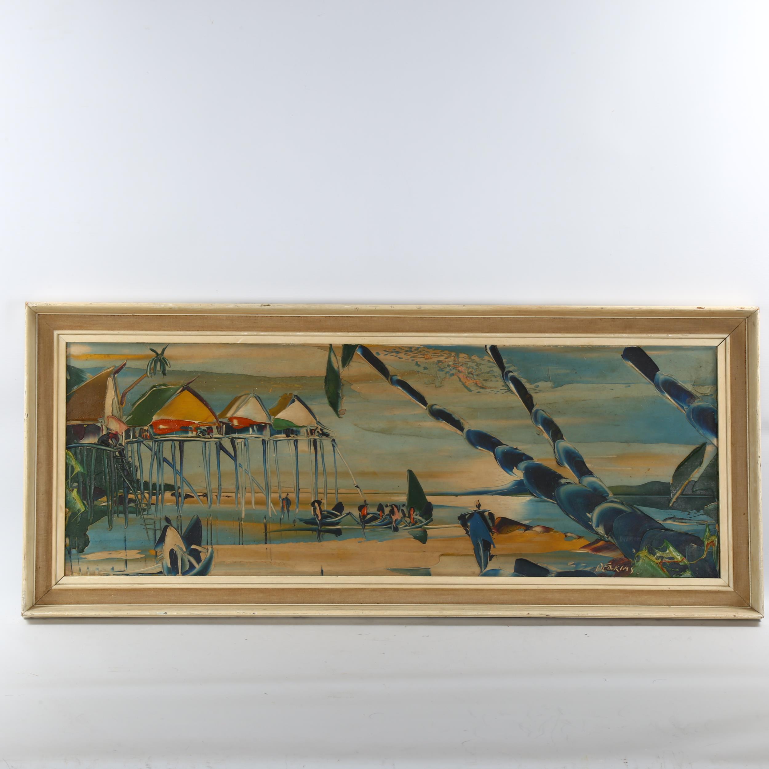 George Deakins, oil on board, beach scene, signed, 29cm x 83cm, framed Slightly dirty, untouched - Image 2 of 4