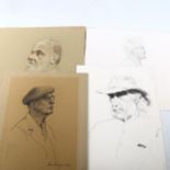 A folder of modern British pencil and ink portraits