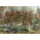 Susan Kemp, coloured pastels, the pond, 50cm x 73cm, framed Good condition