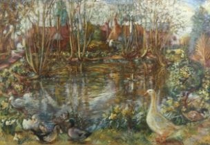 Susan Kemp, coloured pastels, the pond, 50cm x 73cm, framed Good condition