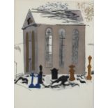 John Piper (1903-1992), lithograph in colours on paper, Welsh Chapel, 1935, from a collage, 20cm x