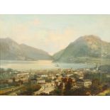 19th century oil on canvas, Swiss lake scene, unsigned, 23cm x 29cm, framed 1 small patch repair