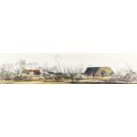 Michael Barnfather, oil on board, farm scene, signed, 22cm x 90cm, framed Good condition