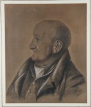 19th century charcoal and chalk portrait of the murderer Charles Peace (1832 - 1876), unsigned, 48cm