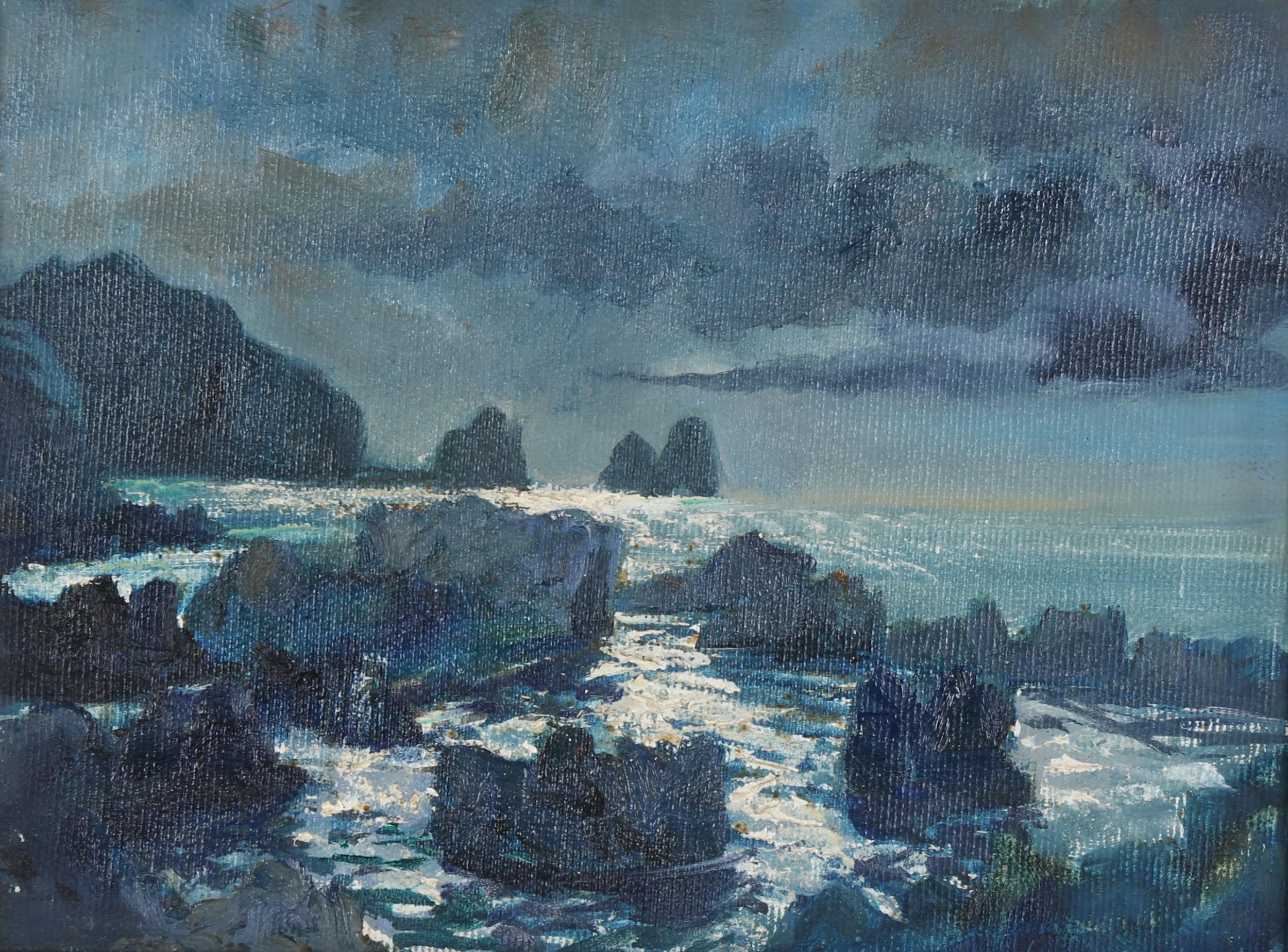 Lamorna Birch (1869-1955), oil on canvas, Sunlight on Rocky Coast, signed, 17cm x 23cm, framed and