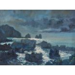 Lamorna Birch (1869-1955), oil on canvas, Sunlight on Rocky Coast, signed, 17cm x 23cm, framed and