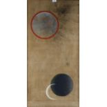 Guy Hetherington, oil on canvas laid on board, abstract composition, 107cm x 53cm, framed, with a