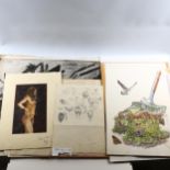 A folder of modern British etchings, drawings and sketches, various artists