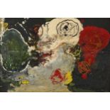 Mid-20th century oil on board, abstract still life, indistinctly signed, 59cm x 40cm, framed Panel h