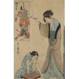 Kitagawa Utamaro, Japanese woodblock print, rat catcher, signed, image 38cm x 24cm, framed A few