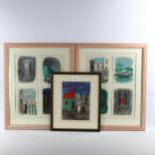 Raymond Peynet, 8 colour lithographs, various illustrations circa 1940s, mounted in 3 frames Good