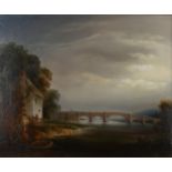 H Withey, oil on canvas, stone bridge over a river, signed and dated 1845, 64cm x 77cm, framed