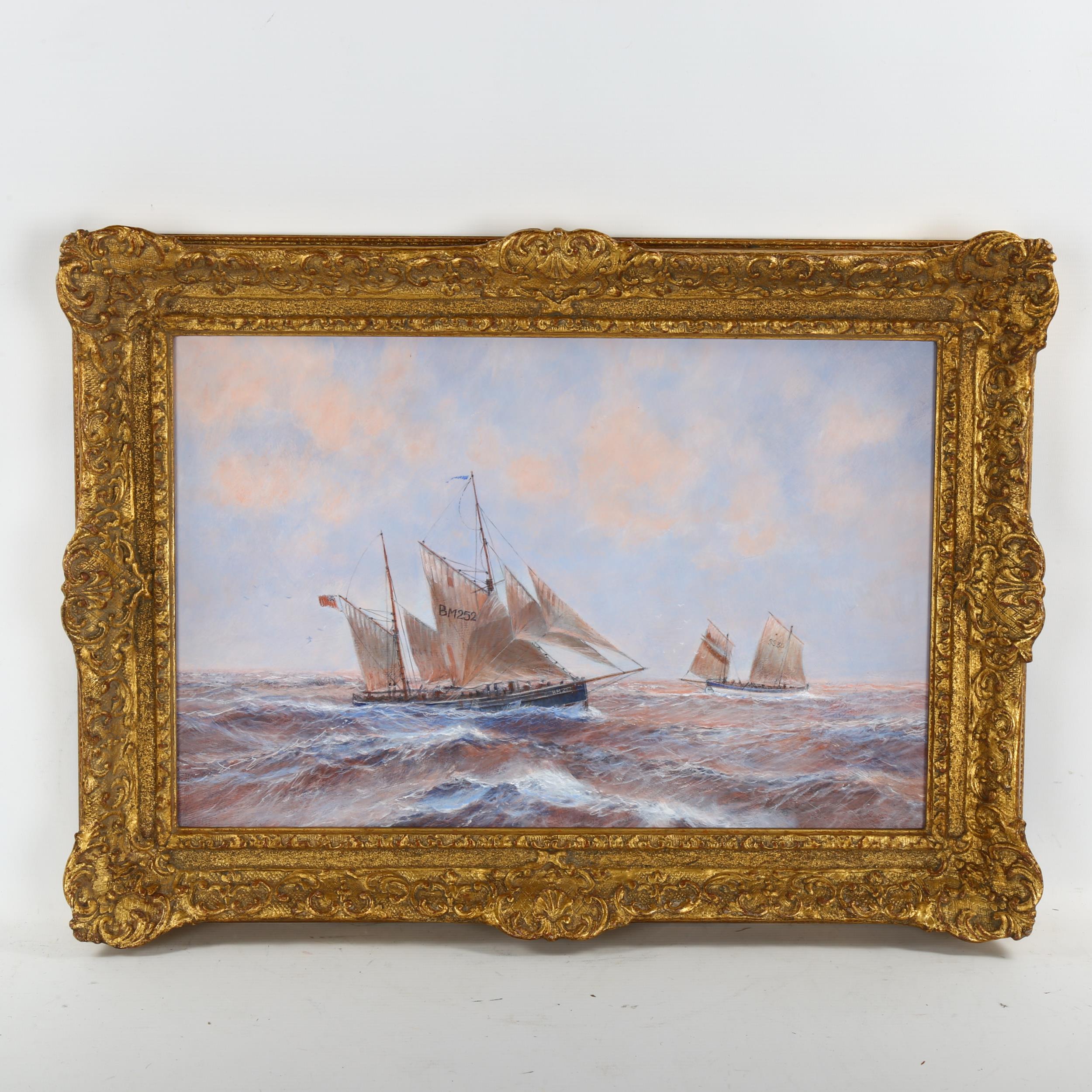 20th century oil on board, marine scene, unsigned, 30cm x 44cm, framed Good condition