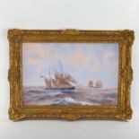 20th century oil on board, marine scene, unsigned, 30cm x 44cm, framed Good condition