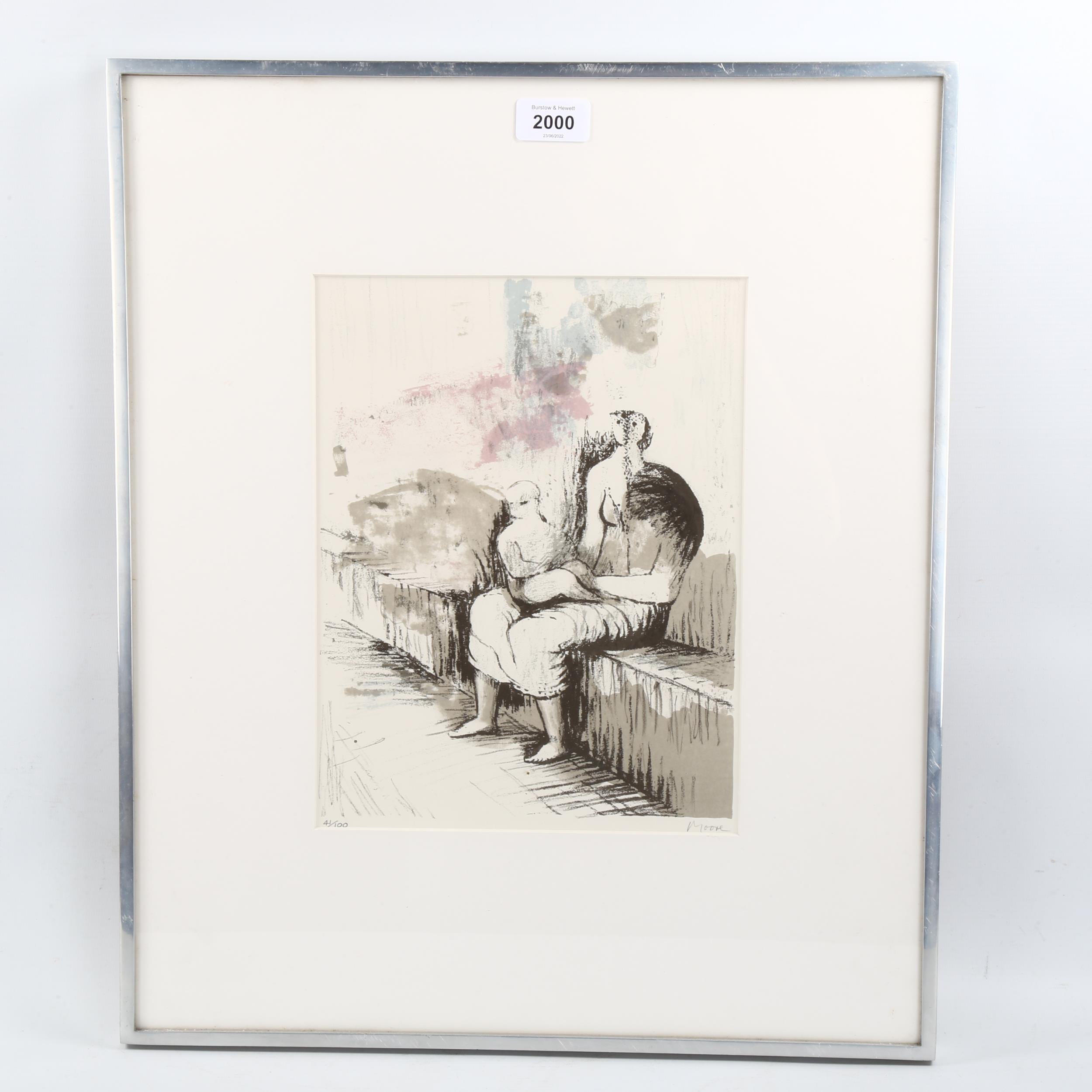 Henry Moore, lithograph, woman and child, signed in pencil, no. 41/100, image 28cm x 22cm, framed - Image 2 of 4