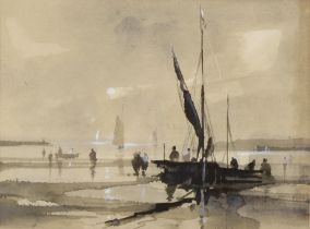 Alan Wickham, watercolour, Newhaven beach scene, 16cm x 23cm, framed