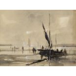 Alan Wickham, watercolour, Newhaven beach scene, 16cm x 23cm, framed