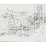 Paul Mount (1922 - 2009), 2 pen and ink sketches, harbour scenes, signed and dated, 29cm x 35cm,