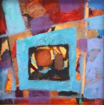 Susy Pilgrim, oil on board, abstract, 28cm x 28cm, framed Good condition
