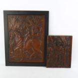 2 relief moulded plaster plaques, depicting Albrecht Durer military scenes, 1 framed, largest