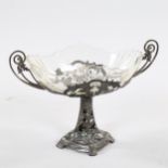 WMF Art Nouveau table centre fruit bowl, electroplate and cut-glass, length 40cm Glass liner is