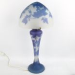 Czechoslovakian cameo glass table lamp and shade in the style of Galle, height 60cm Good