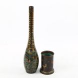 A Japanese cloisonne enamel narrow-necked vase, height 27cm, and a similar enamel spill holder,