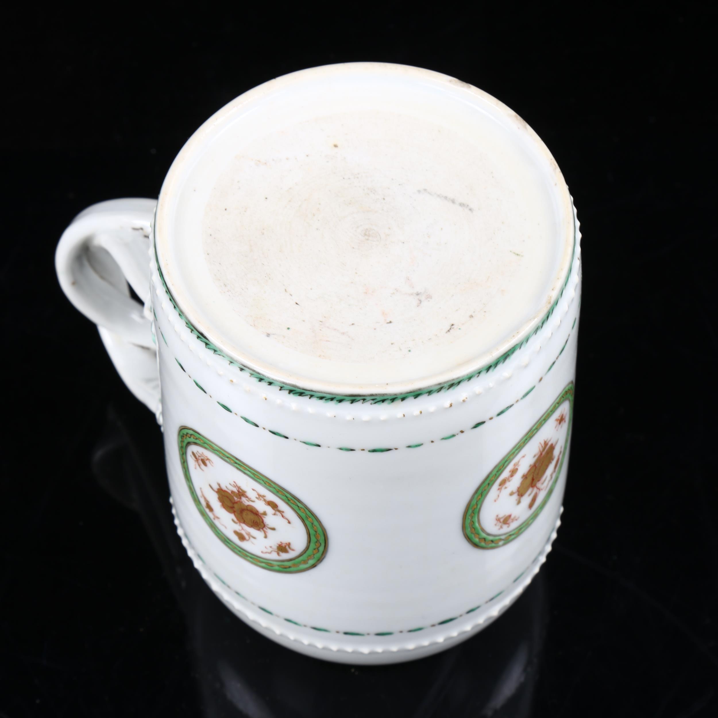 An 18th century Chinese export porcelain tankard, double entwined handles, with hand painted - Image 3 of 3