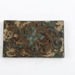 A Chinese turquoise stone tablet, with relief carved dragon and sage, 8.5cm x 5.3cm, provenance: the