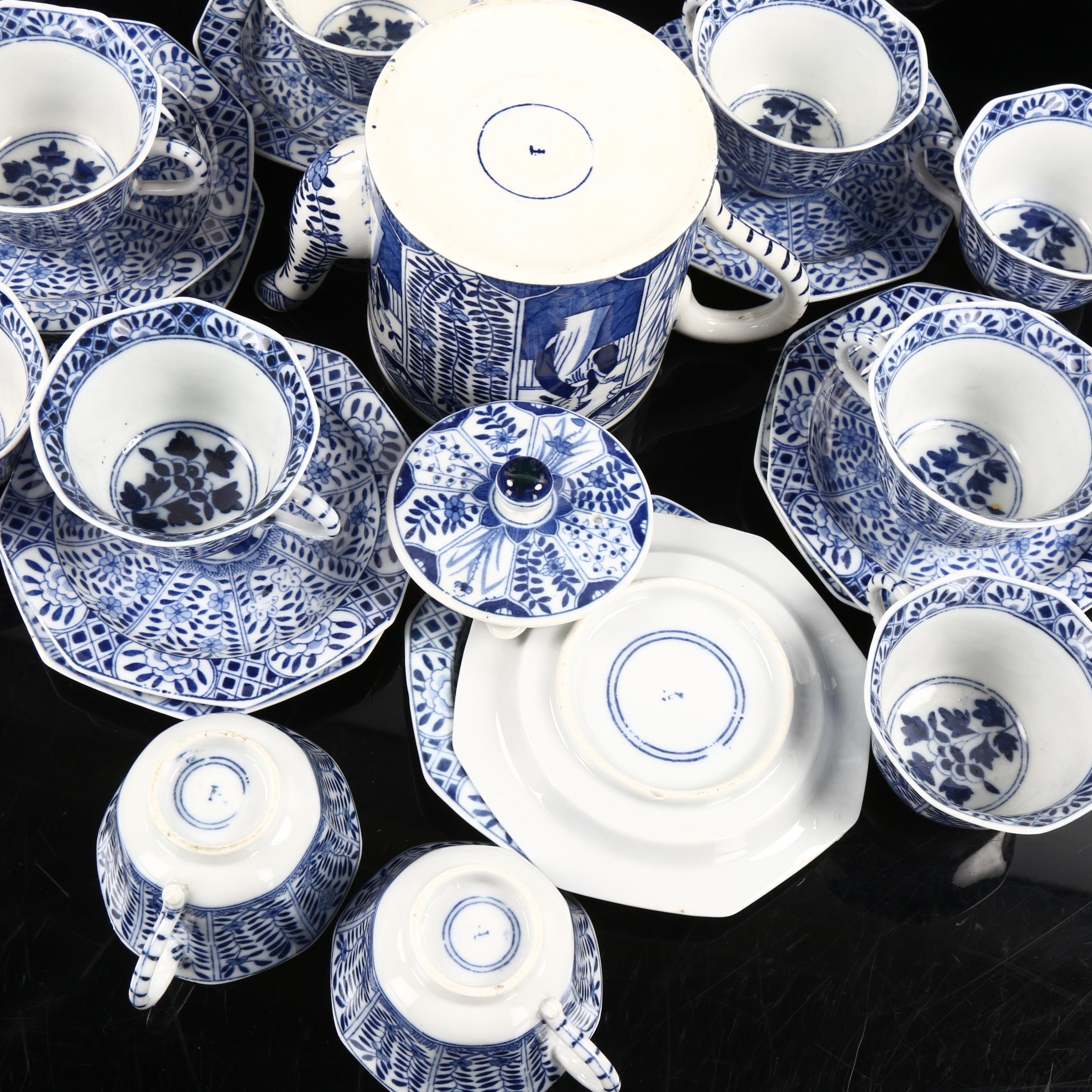 A Chinese blue and white porcelain tea service for 10 people, mid-20th century, teapot height - Image 3 of 3