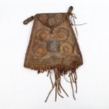 A Native American leather pouch, late 19th or early 20th century, with embroidered panels and