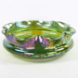 A Loetz green iridescent glass bowl with frilled rim, diameter 24cm Good condition, no chips