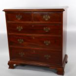 George III mahogany chest of drawers, with brass drop handles and ogee bracket feet, width 97cm,