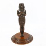 19th century patinated bronze Egyptian Revival figure, unsigned, on carved and turned wood base,