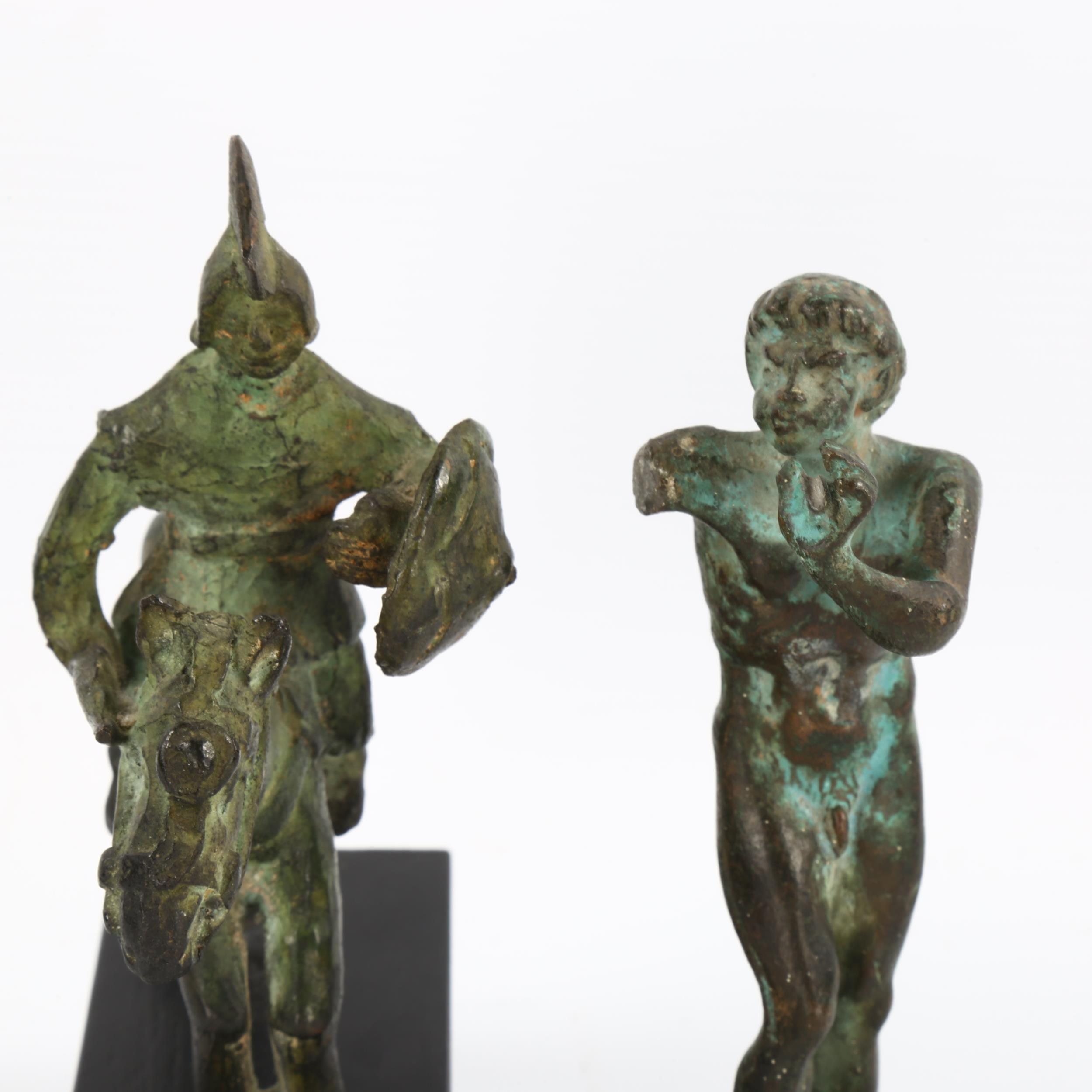 A bronze horse and rider and a bronze Pan figure, mounted on modern plinths, tallest 12cm - Image 3 of 3