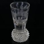 A 19th century Masonic thistle-shaped glass, with wheel-cut Masonic symbols on heavy diamond-cut