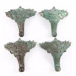 A set of 4 Chinese solid cast verdigris bronze feet, height 12cm Traces of lead on the top edge