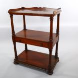 A Victorian mahogany 3-tier buffet, with central drawer and turned columns, width 77cm, height 97cm,