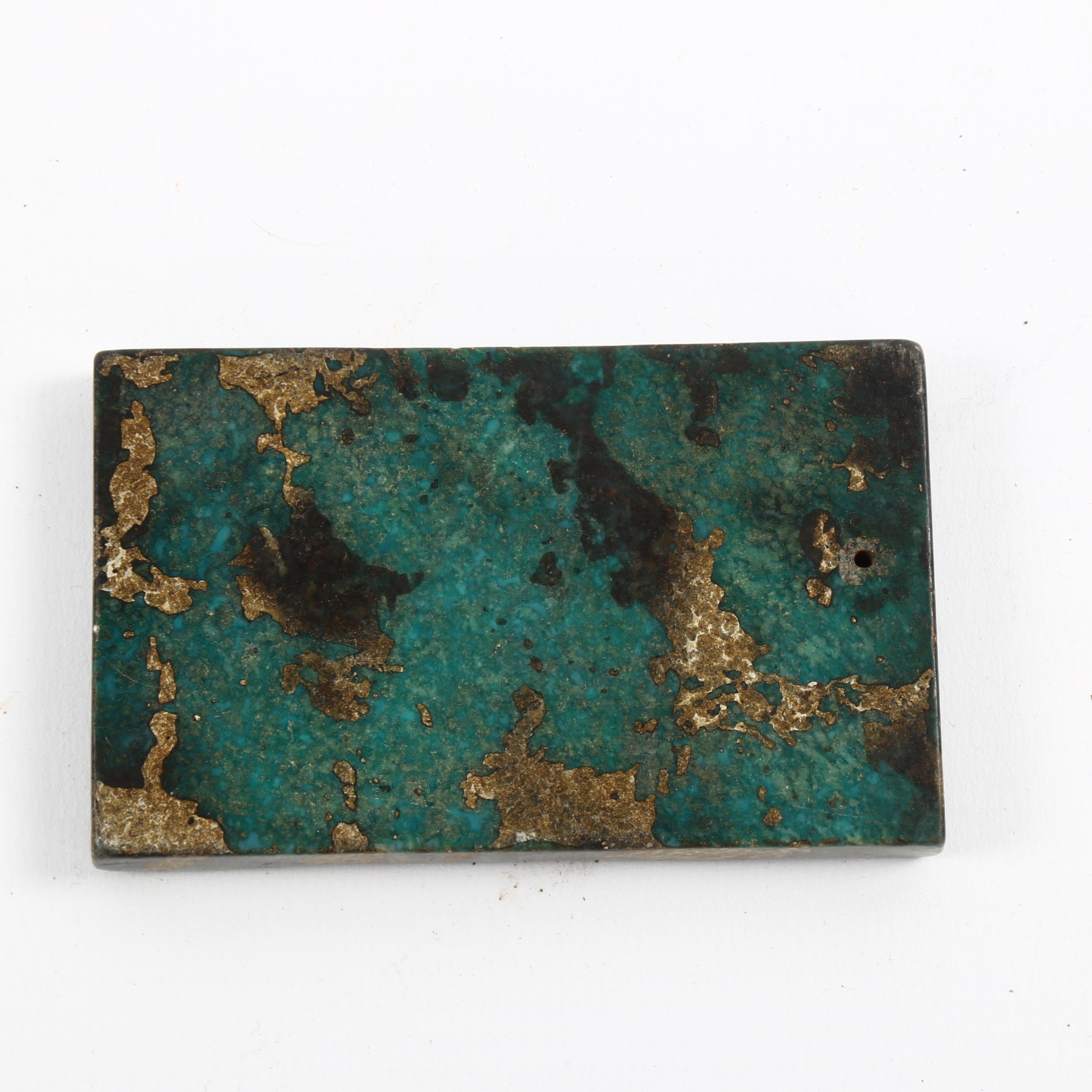 A Chinese turquoise stone tablet, with relief carved dragon and sage, 8.5cm x 5.3cm, provenance: the - Image 2 of 3