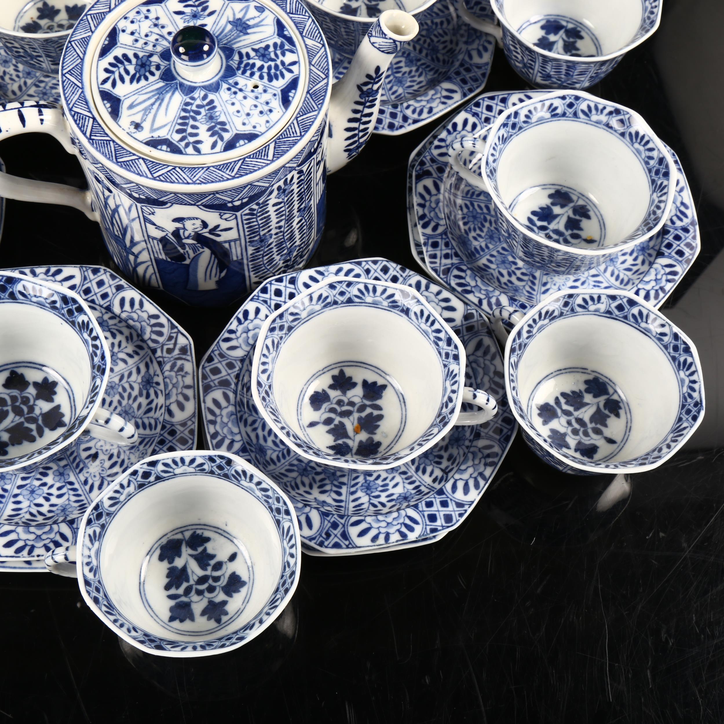 A Chinese blue and white porcelain tea service for 10 people, mid-20th century, teapot height - Image 2 of 3