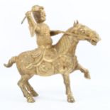 A Chinese gilt-metal horse and rider, with highly detailed applied wirework decoration, height 28cm,