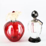 Lynley's black and clear glass perfume bottle, height 10cm, and Cartier red flash glass perfume